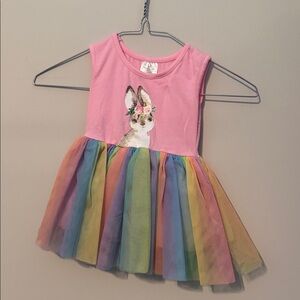 Pink Rainbow Kids Dress with Bunny Print